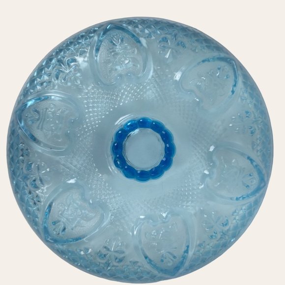 Vintage 1970s PAIR Light Blue Trinket Dish Powder Bowl Nut Candy Lidded Hearts - Picture 13 of 15